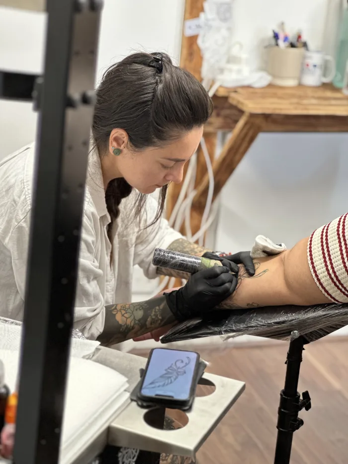 Esther refreshing and reworking an older tattoo at Unicorn Tattoo Art Collective in Ashford, Surrey